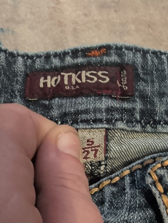 VTG Hot Kiss Slim Dark Blue Denim Knee-Length Shorts Retro Women's 5/27 US