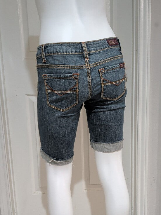 VTG Hot Kiss Slim Dark Blue Denim Knee-Length Shorts Retro Women's 5/27 US