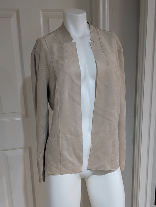 Premise Open-Front Lightweight Suede Blazer in Light Beige Women's Large