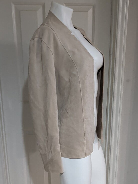 Premise Open-Front Lightweight Suede Blazer in Light Beige Women's Large