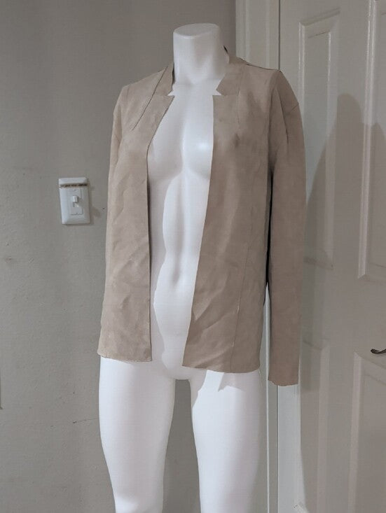 Premise Open-Front Lightweight Suede Blazer in Light Beige Women's Large