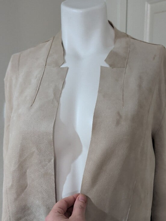 Premise Open-Front Lightweight Suede Blazer in Light Beige Women's Large