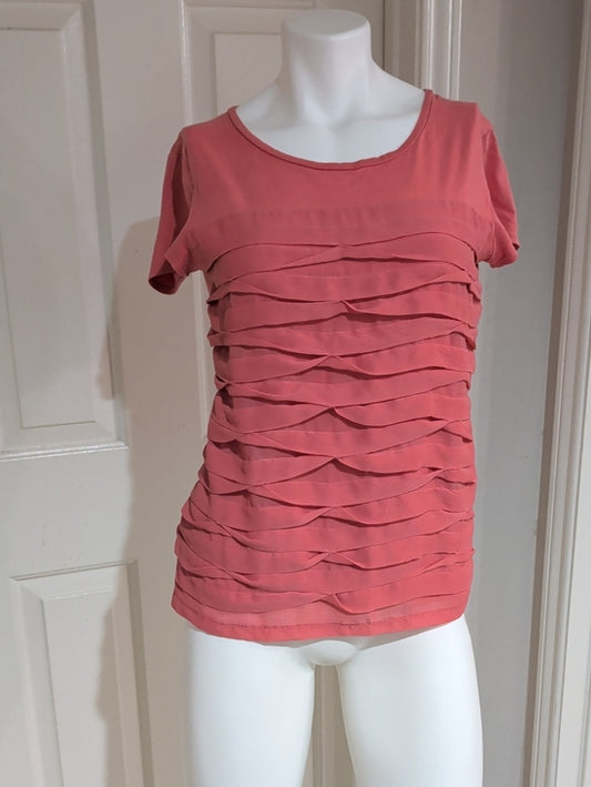 Ann Taylor Layered Ruffle Short Sleeve Tee in Coral Pink Women's Medium
