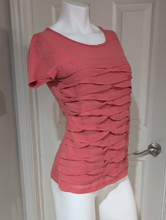 Ann Taylor Layered Ruffle Short Sleeve Tee in Coral Pink Women's Medium
