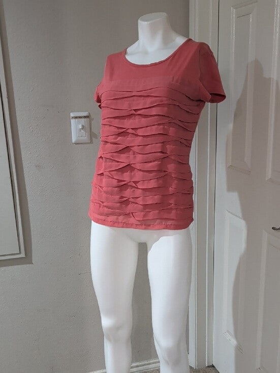 Ann Taylor Layered Ruffle Short Sleeve Tee in Coral Pink Women's Medium