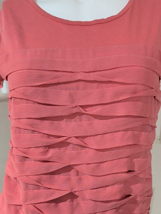 Ann Taylor Layered Ruffle Short Sleeve Tee in Coral Pink Women's Medium