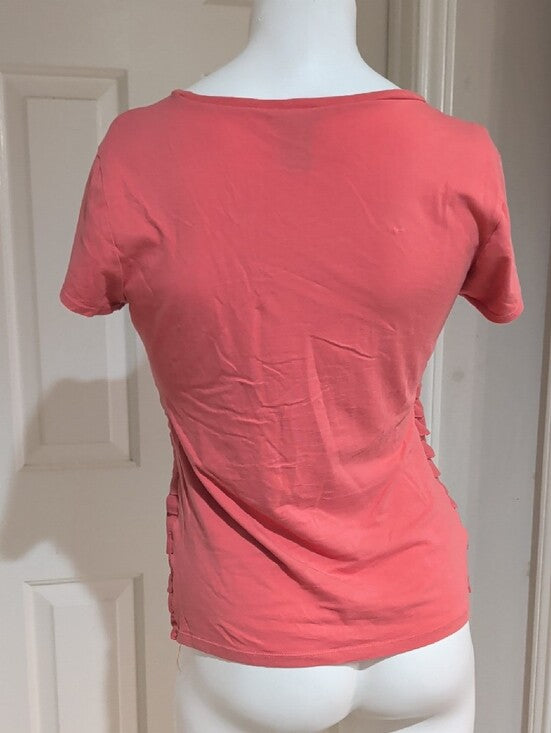 Ann Taylor Layered Ruffle Short Sleeve Tee in Coral Pink Women's Medium