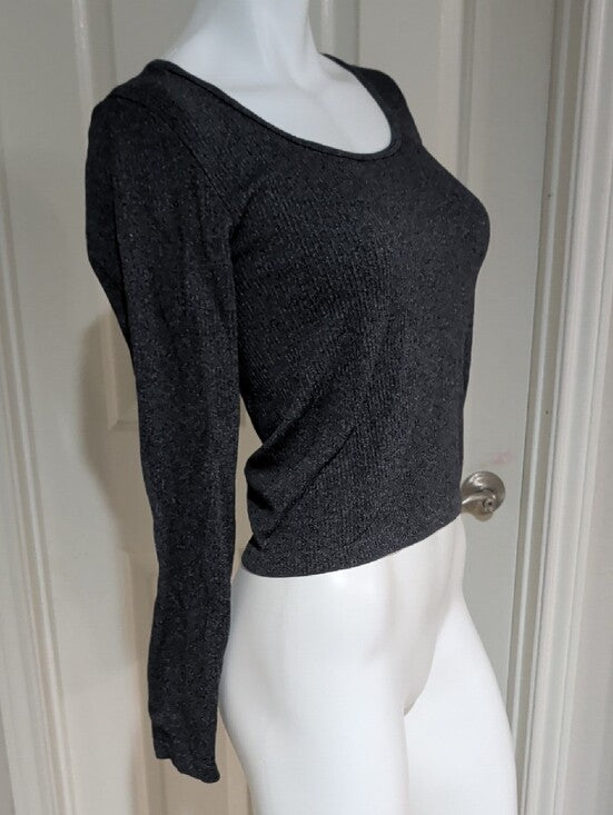 No Boundaries Charcoal Gray Scoop Neck Long Sleeve Top Women's Large