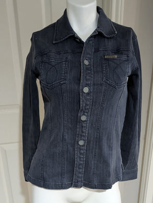 Calvin Klein Dark Blue Fitted Stretch Denim Button-Down Shirt Retro Women's Small