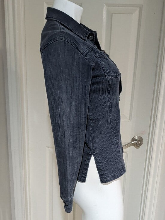 Calvin Klein Dark Blue Fitted Stretch Denim Button-Down Shirt Retro Women's Small