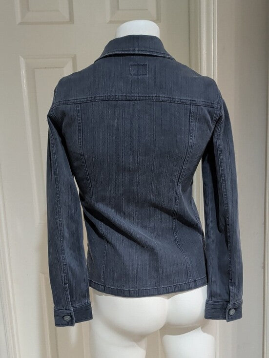 Calvin Klein Dark Blue Fitted Stretch Denim Button-Down Shirt Retro Women's Small