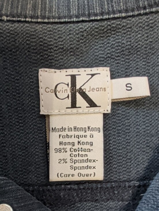 Calvin Klein Dark Blue Fitted Stretch Denim Button-Down Shirt Retro Women's Small
