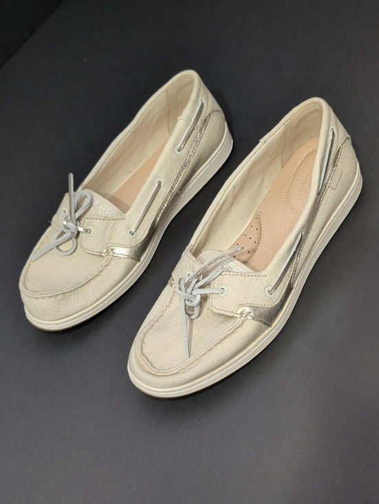 Sperry Ivory Canvas & Metallic Trim Boat Shoes Women's 11 US