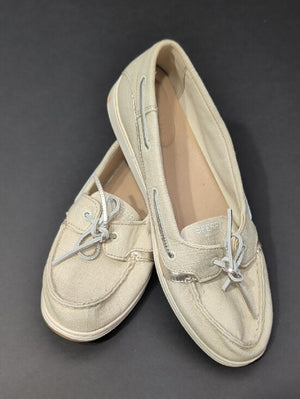 Sperry Ivory Canvas & Metallic Trim Boat Shoes Women's 11 US