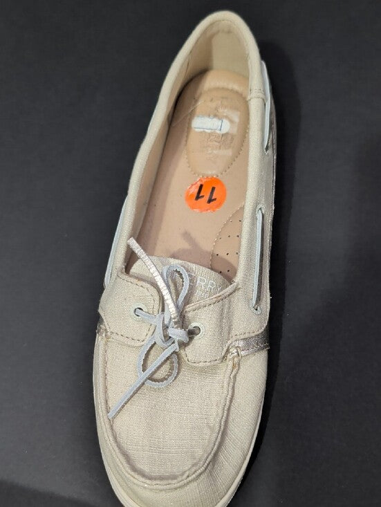 Sperry Ivory Canvas & Metallic Trim Boat Shoes Women's 11 US