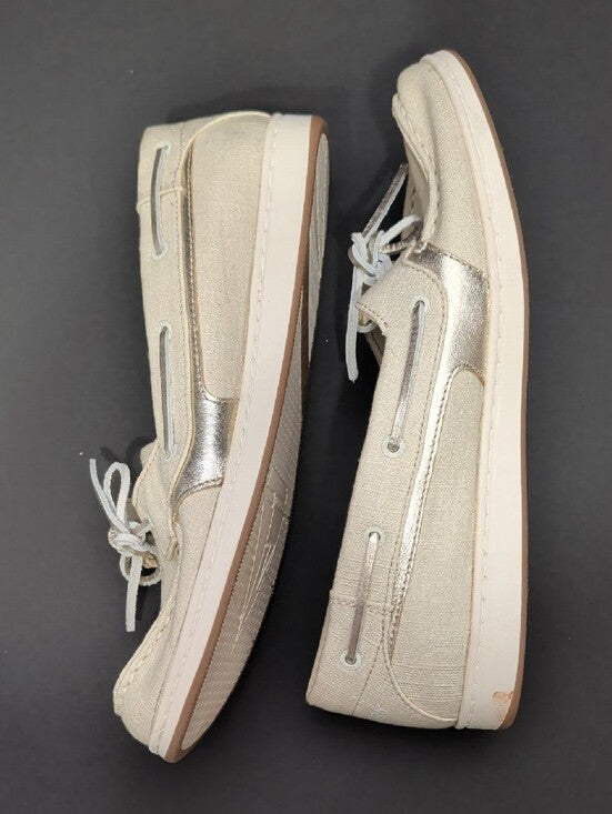 Sperry Ivory Canvas & Metallic Trim Boat Shoes Women's 11 US
