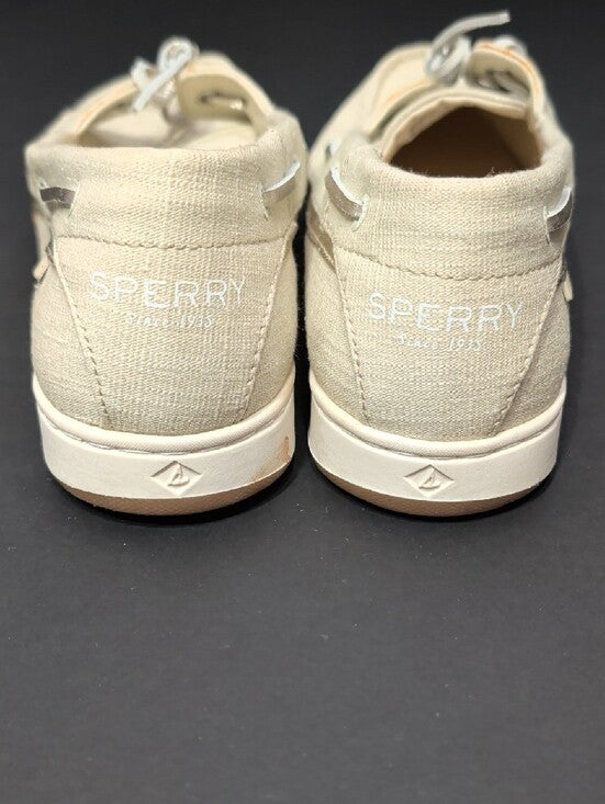 Sperry Ivory Canvas & Metallic Trim Boat Shoes Women's 11 US