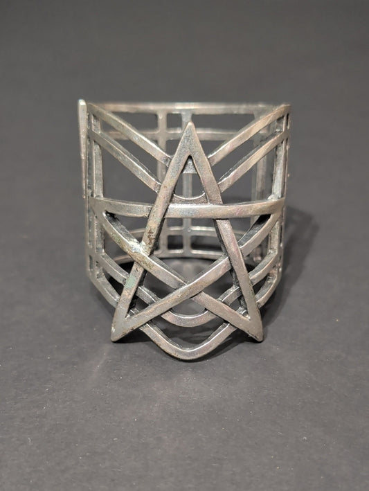 Retro Hot Topic Silver Pentagram Metal Cuff Bracelet Y2K