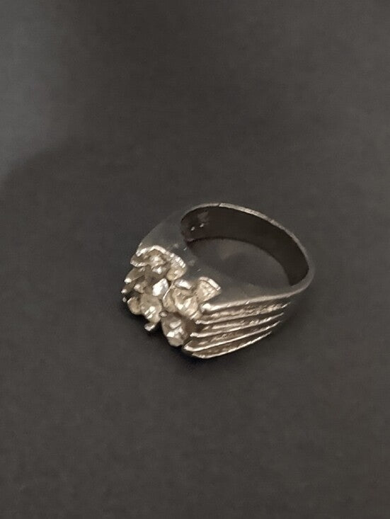 Vintage Brutalist Silver-Tone Cluster Crystal Ring Costume Jewelry Sz 10