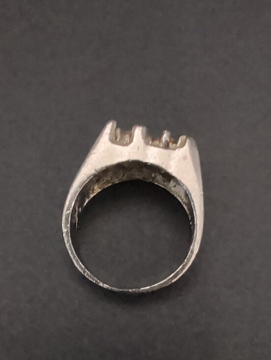 Vintage Brutalist Silver-Tone Cluster Crystal Ring Costume Jewelry Sz 10