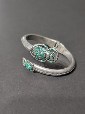 Lucky Brand Silver Scarab Bracelet with Green Crystal Accents