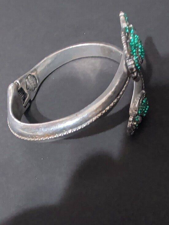 Lucky Brand Silver Scarab Bracelet with Green Crystal Accents