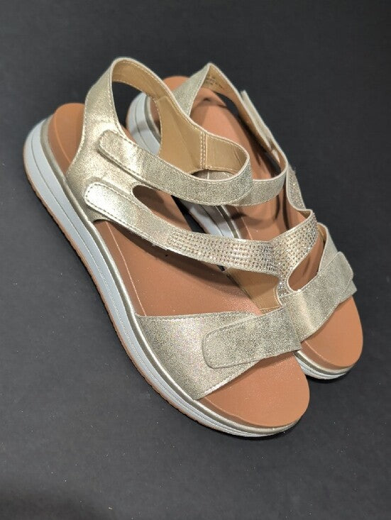 Andiamo Women’s Gold Strappy Comfort Sandals with Adjustable Closures US 9