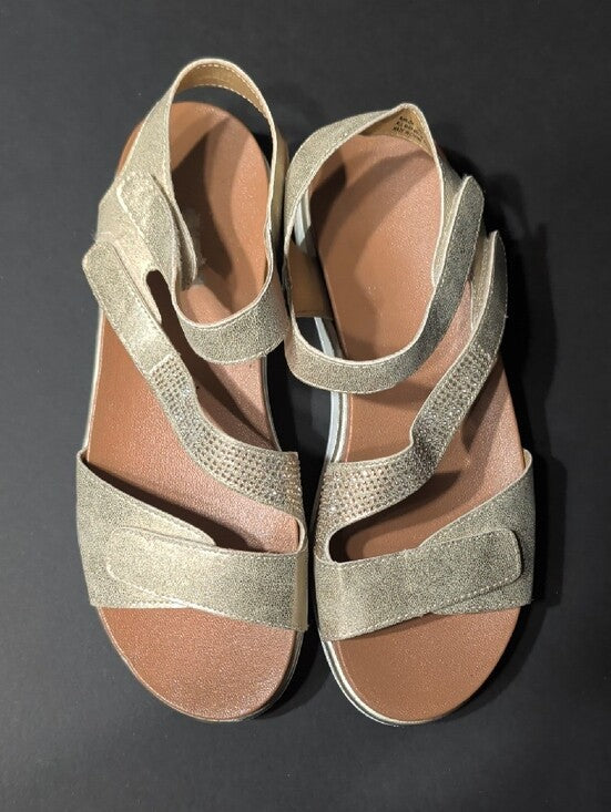 Andiamo Women’s Gold Strappy Comfort Sandals with Adjustable Closures US 9
