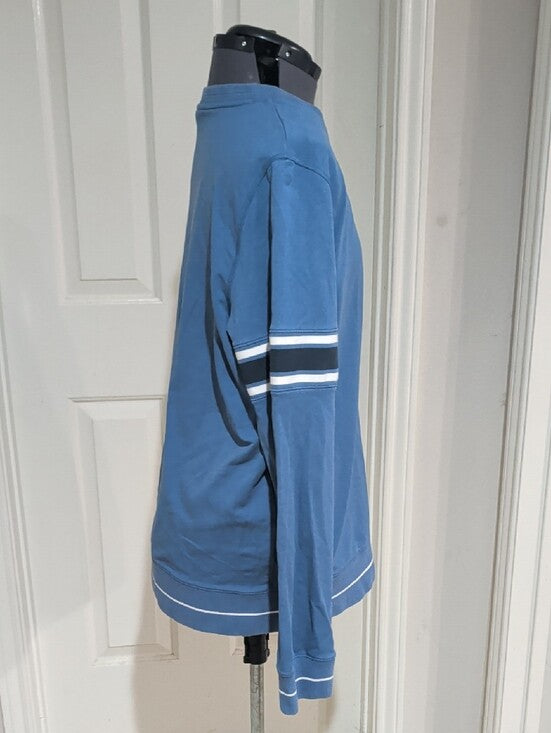Psycho Bunny Crewneck Sweater in Dusty Blue w/ White & Navy Stripes Men's Medium