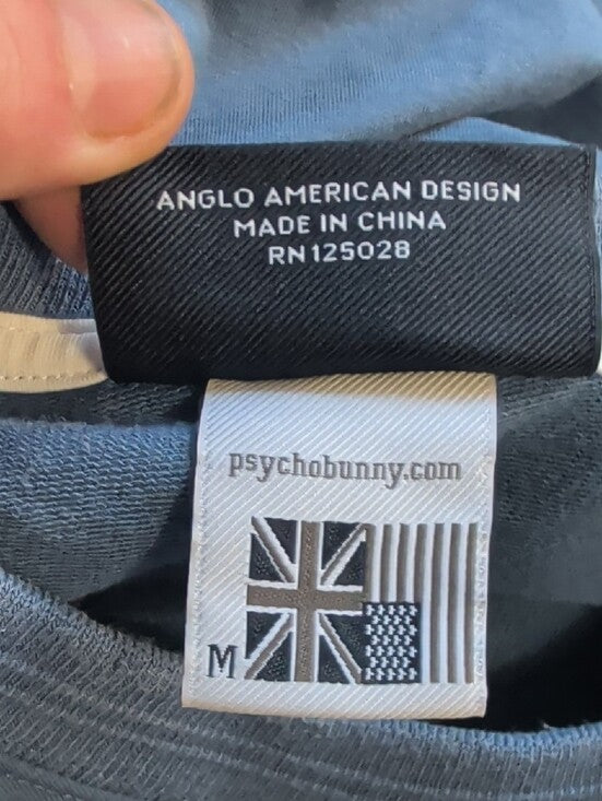 Psycho Bunny Crewneck Sweater in Dusty Blue w/ White & Navy Stripes Men's Medium