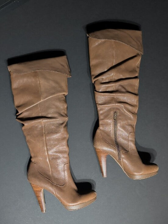 Jessica Simpson Tan Tall Slouchy High-Heel Boots Women's 8.5 US/ 38.5 EUR