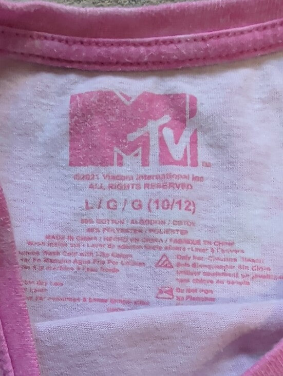 MTV Pink Tie-Dye Graphic Kids Tee Girls Large (10/12) US