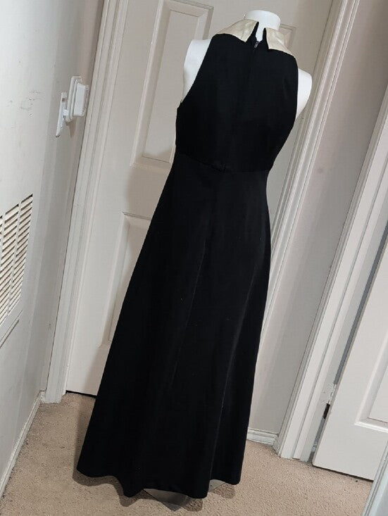VTG Black Maxi Dress with Ivory Collar Accent and Brooch Detail Women's 16 US