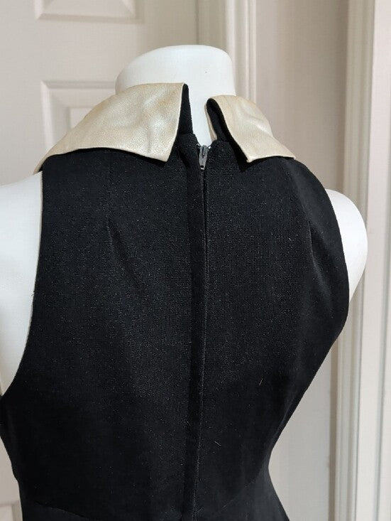 VTG Black Maxi Dress with Ivory Collar Accent and Brooch Detail Women's 16 US