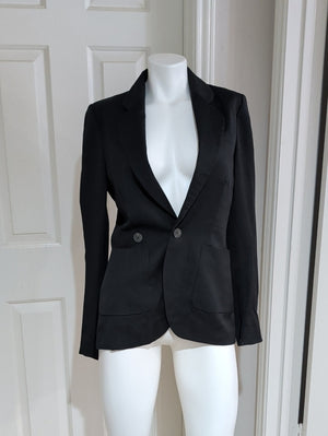 VTG 100% Virgin Wool Women's Black Two-Button Tailored Blazer Jacket Size 4 US