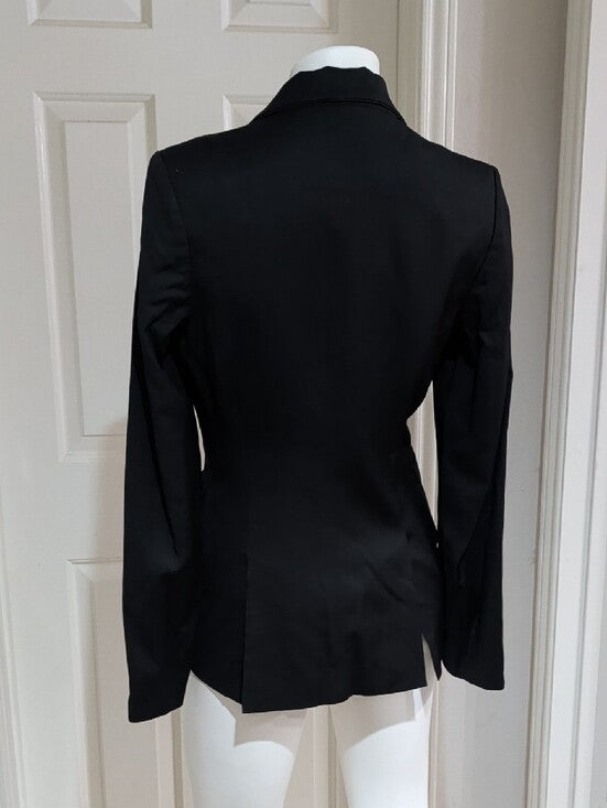 VTG 100% Virgin Wool Women's Black Two-Button Tailored Blazer Jacket Size 4 US