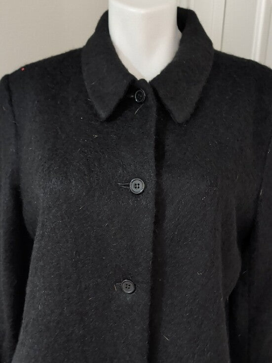 VTG Amanda Smith Classic Black Wool/Alpaca/Mohair Long Button-Front Trench Coat Women's M/L