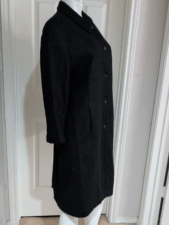 VTG Amanda Smith Classic Black Wool/Alpaca/Mohair Long Button-Front Trench Coat Women's M/L