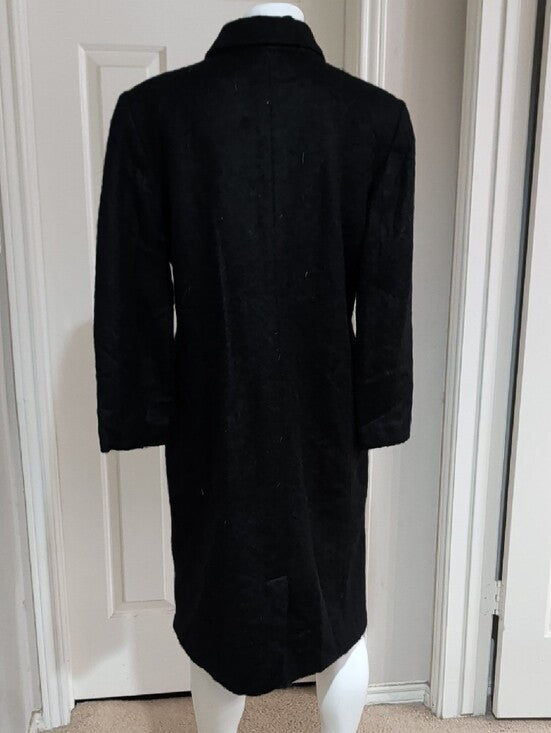VTG Amanda Smith Classic Black Wool/Alpaca/Mohair Long Button-Front Trench Coat Women's M/L