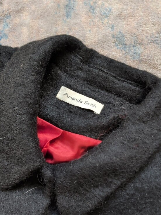 VTG Amanda Smith Classic Black Wool/Alpaca/Mohair Long Button-Front Trench Coat Women's M/L