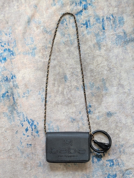 bebe Black Chain-Strap Crossbody with Tassel Ring