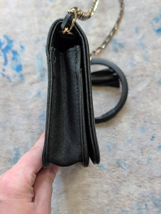 bebe Black Chain-Strap Crossbody with Tassel Ring