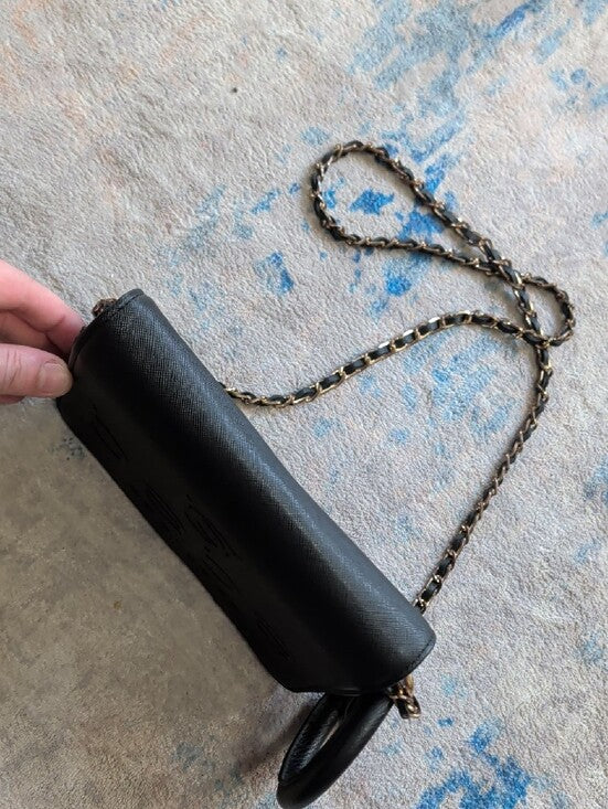 bebe Black Chain-Strap Crossbody with Tassel Ring
