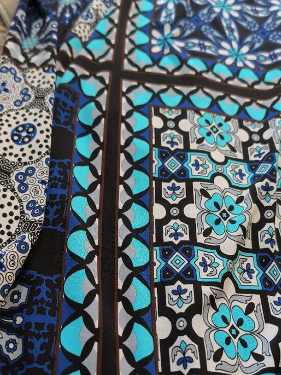 VTG Sheri Martin Navy & Turquoise Mosaic Print Spaghetti Strap Maxi Dress 6 US