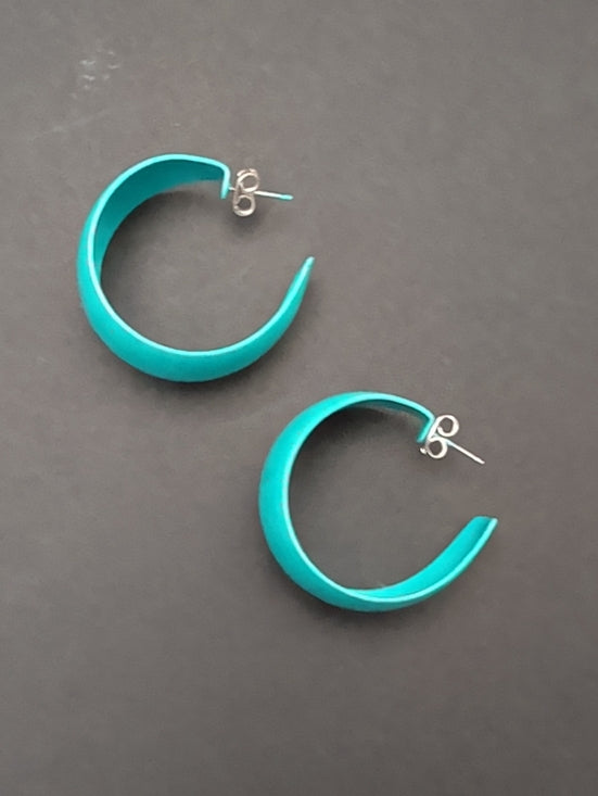 Retro Turquoise Crescent 1" Hoop Earrings - Women's Costume Jewelry