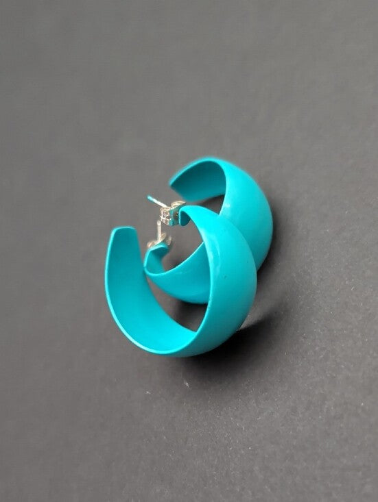 Retro Turquoise Crescent 1" Hoop Earrings - Women's Costume Jewelry