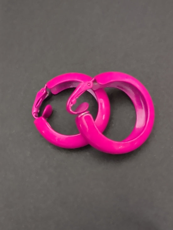 Retro Bright Pink 1" Hoop Earrings - Bold Women's Costume Jewelry