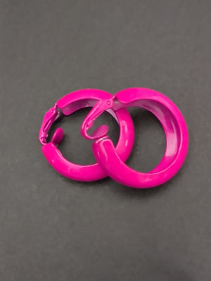 Retro Bright Pink 1" Hoop Earrings - Bold Women's Costume Jewelry