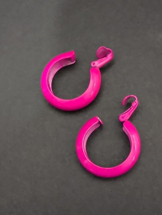 Retro Bright Pink 1" Hoop Earrings - Bold Women's Costume Jewelry