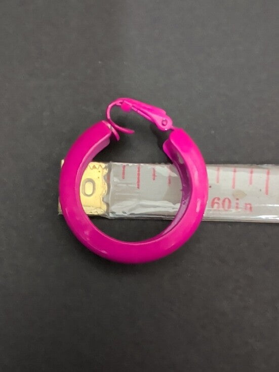 Retro Bright Pink 1" Hoop Earrings - Bold Women's Costume Jewelry